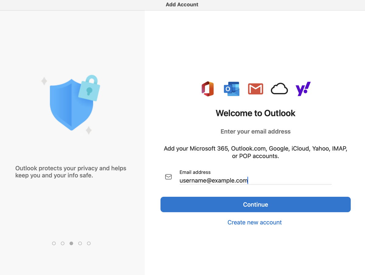 Welcome to Outlook screen